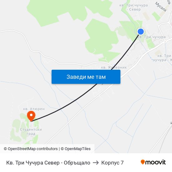 Кв. Три Чучура Север - Обръщало to Корпус 7 map