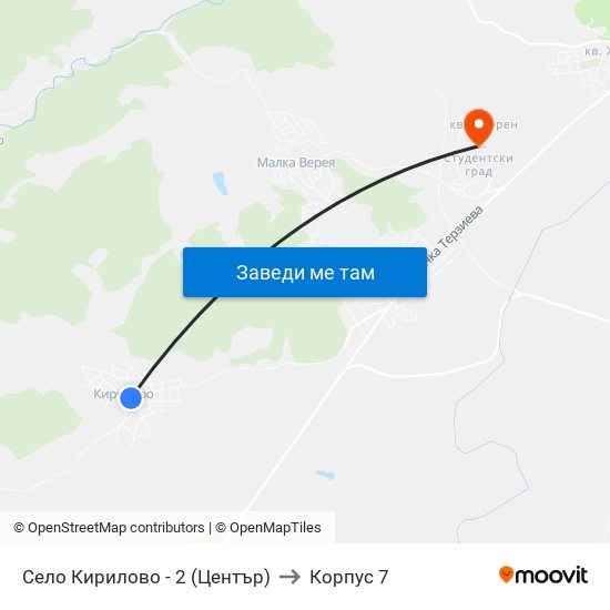 Село Кирилово - 2 (Център) to Корпус 7 map