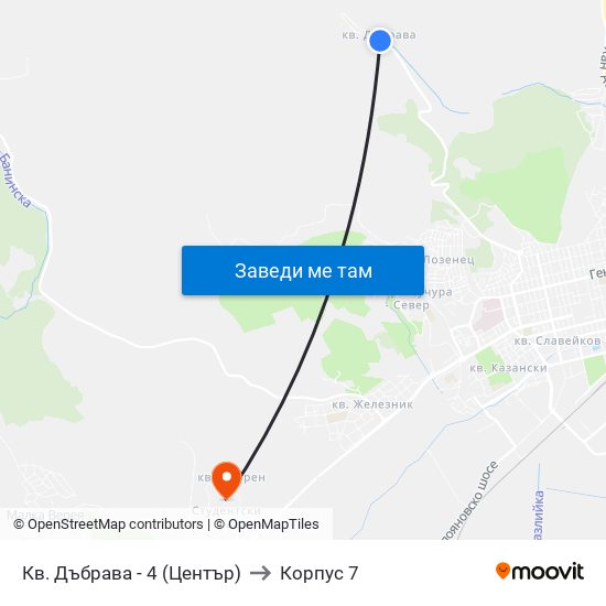 Кв. Дъбрава - 4 (Център) to Корпус 7 map