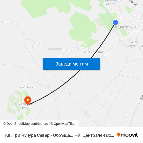 Кв. Три Чучура Север - Обръщало to Централен Вход map
