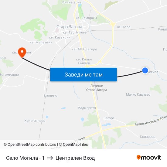 Село Могила - 1 to Централен Вход map