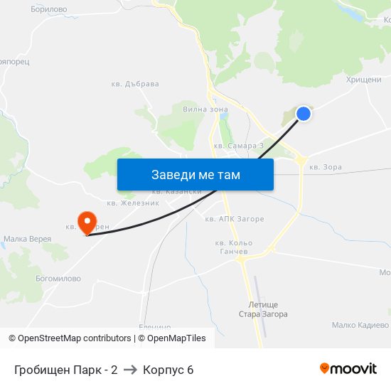 Гробищен Парк - 2 to Корпус 6 map