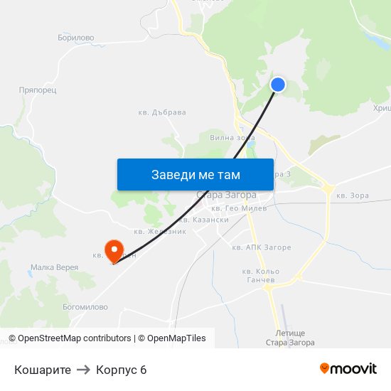 Кошарите to Корпус 6 map