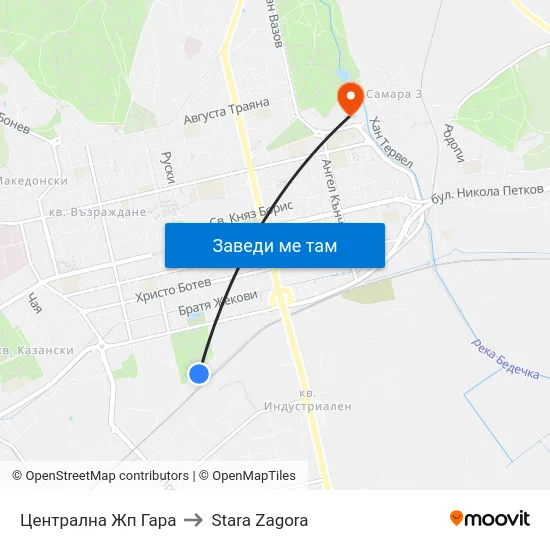 Централна Жп Гара to Stara Zagora map