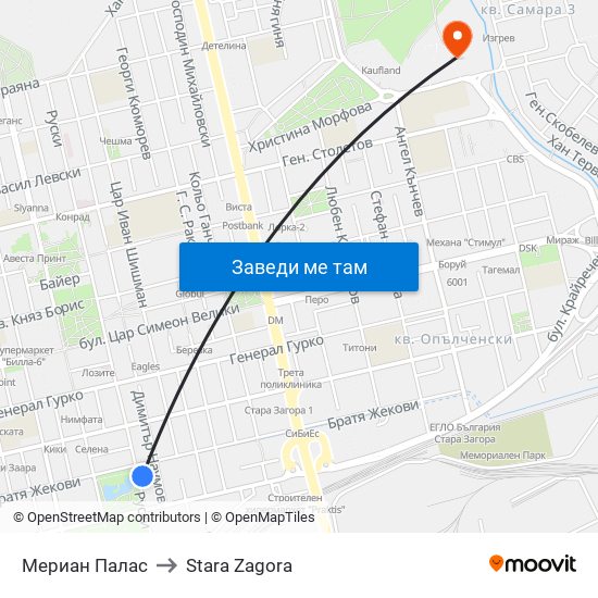 Мериан Палас to Stara Zagora map