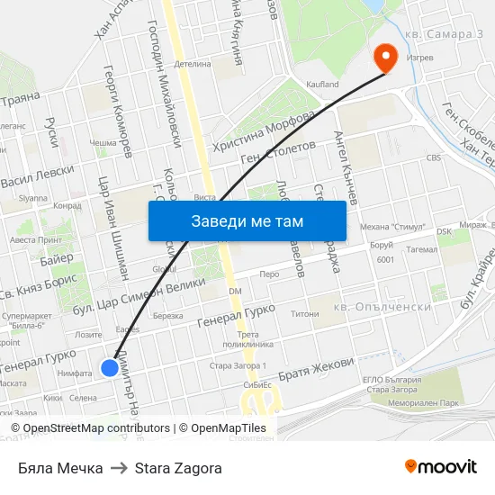 Бяла Мечка to Stara Zagora map