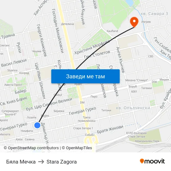 Бяла Мечка to Stara Zagora map