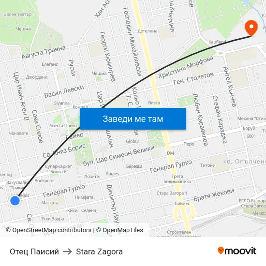 Отец Паисий to Stara Zagora map