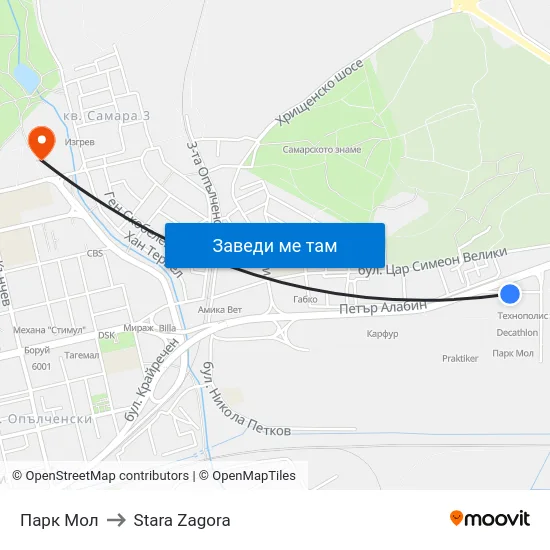 Парк Мол to Stara Zagora map