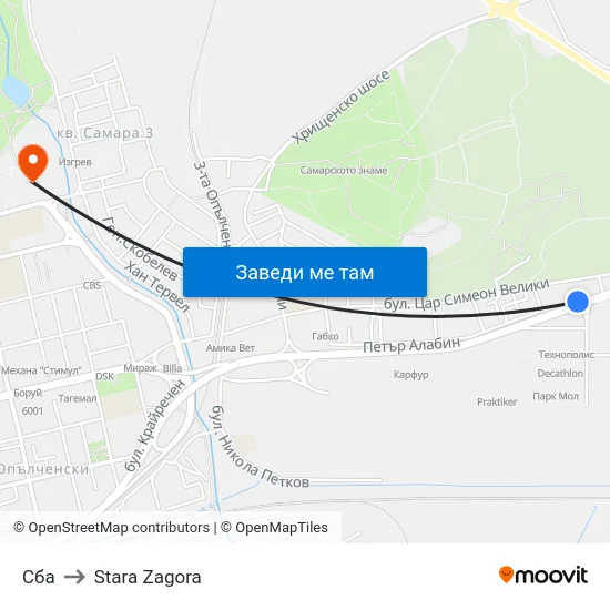 Сба to Stara Zagora map