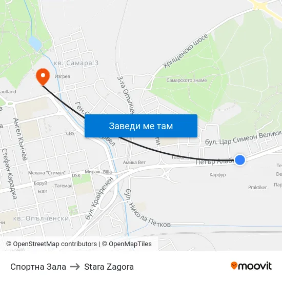 Спортна Зала to Stara Zagora map