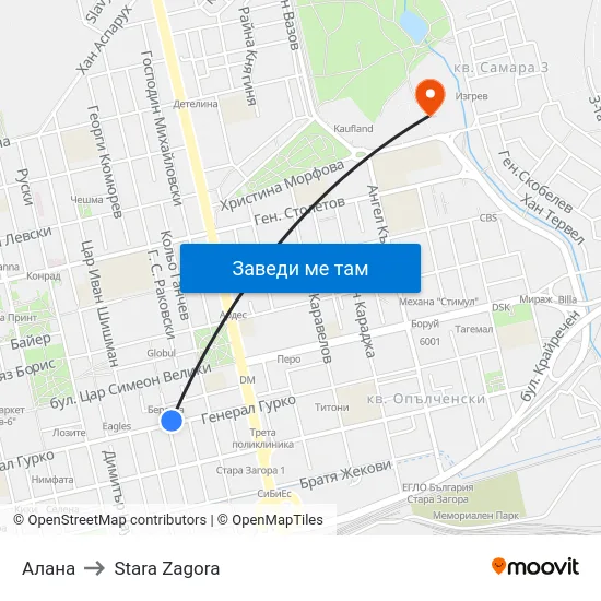 Алана to Stara Zagora map