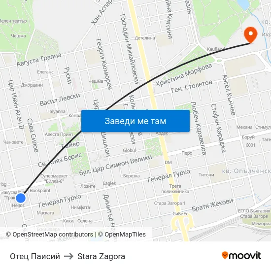 Отец Паисий to Stara Zagora map