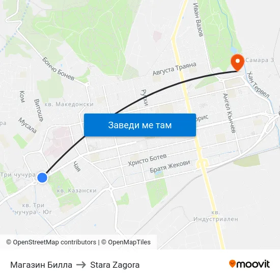 Магазин Билла to Stara Zagora map