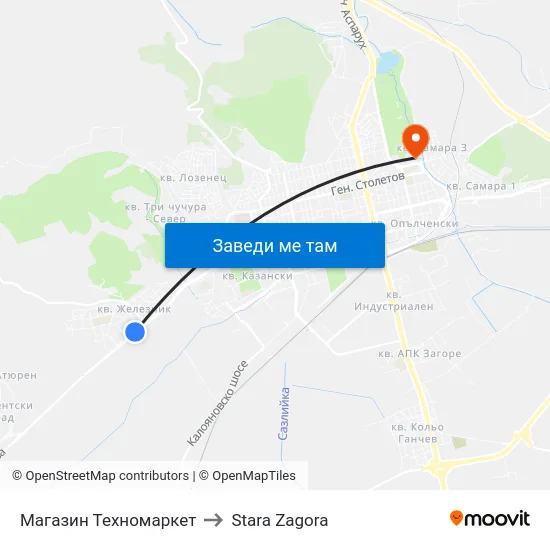 Магазин Техномаркет to Stara Zagora map