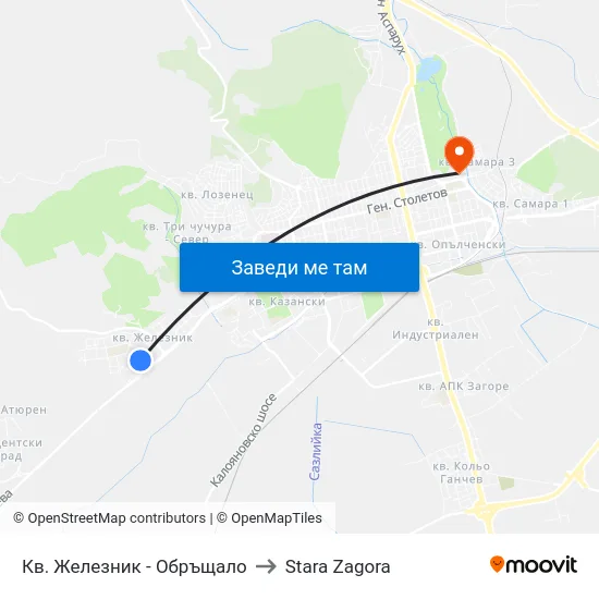 Кв. Железник - Обръщало to Stara Zagora map