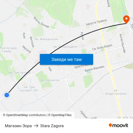 Магазин Зора to Stara Zagora map