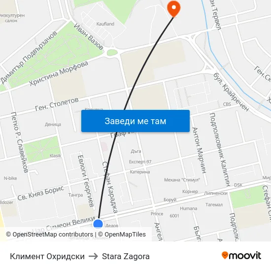 Климент Охридски to Stara Zagora map