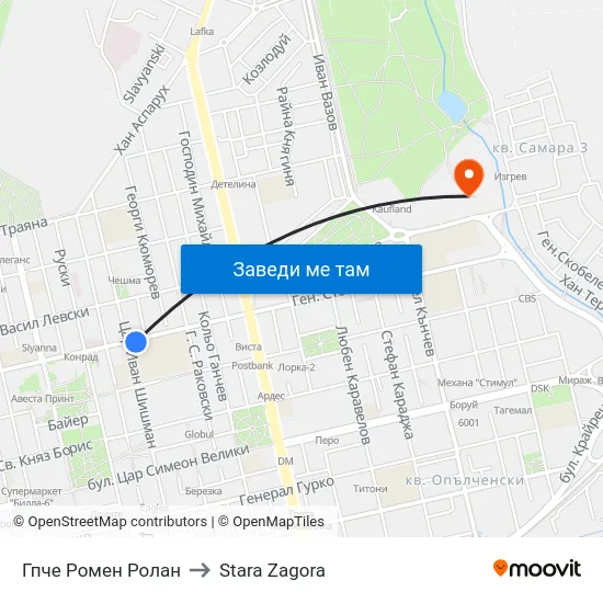 Гпче Ромен Ролан to Stara Zagora map