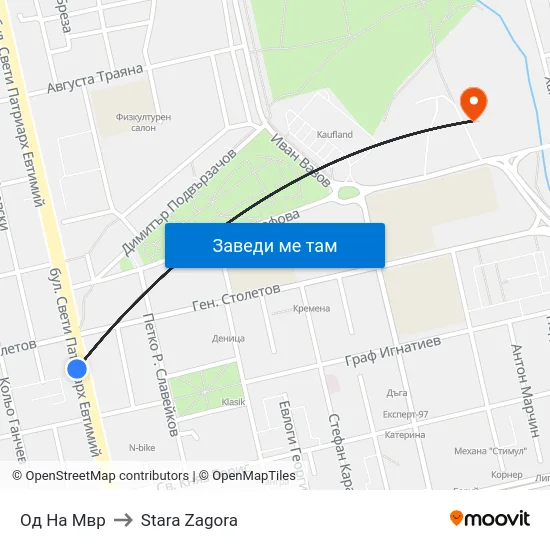 Од На Мвр to Stara Zagora map