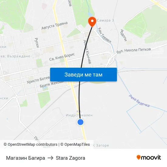 Магазин Багира to Stara Zagora map