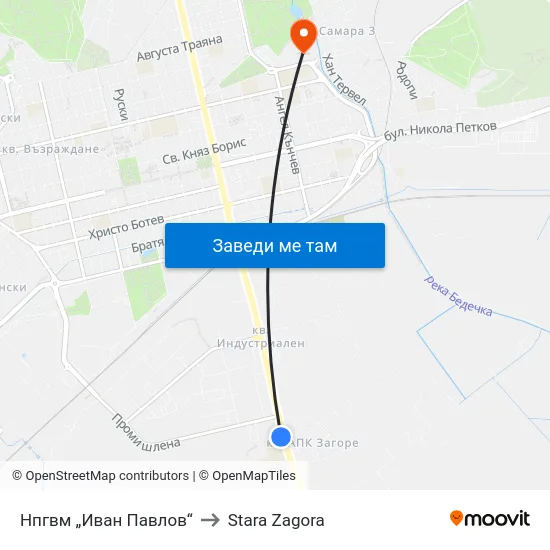 Нпгвм „Иван Павлов“ to Stara Zagora map