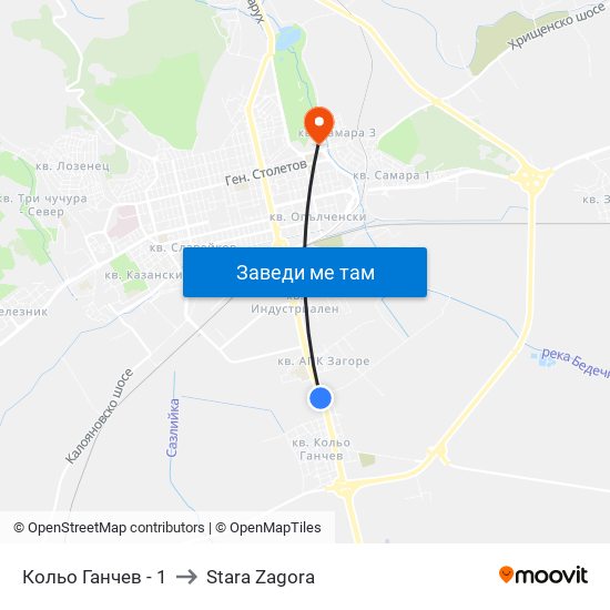 Кольо Ганчев - 1 to Stara Zagora map