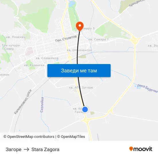 Загоре to Stara Zagora map