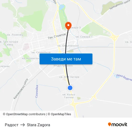 Радост to Stara Zagora map