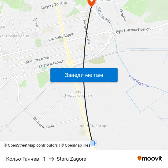 Кольо Ганчев - 1 to Stara Zagora map