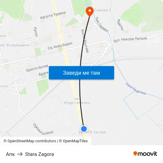 Апк to Stara Zagora map