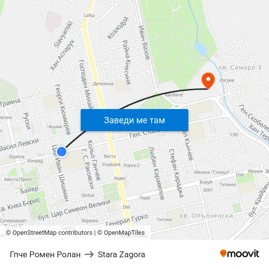 Гпче Ромен Ролан to Stara Zagora map