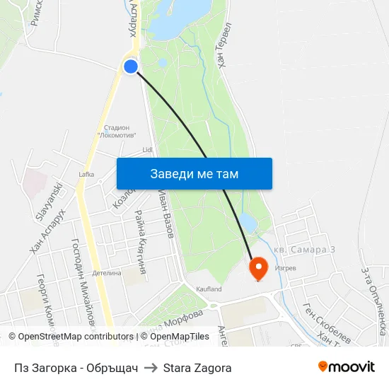 Пз Загорка - Обръщач to Stara Zagora map