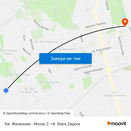Кв. Железник - Изток 2 to Stara Zagora map