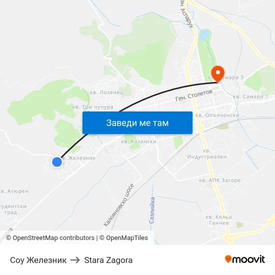 Соу Железник to Stara Zagora map