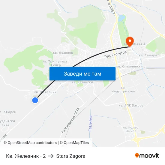 Кв. Железник - 2 to Stara Zagora map