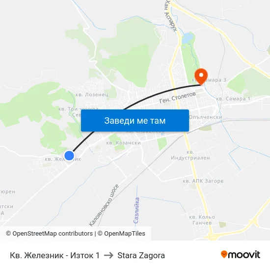 Кв. Железник - Изток 1 to Stara Zagora map
