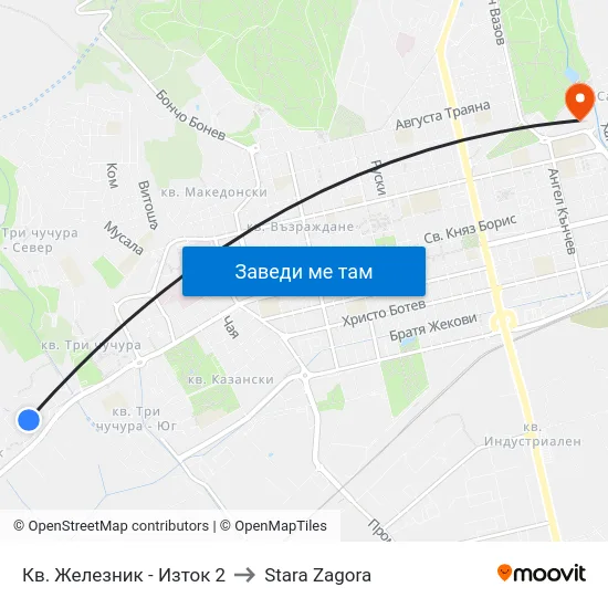 Кв. Железник - Изток 2 to Stara Zagora map