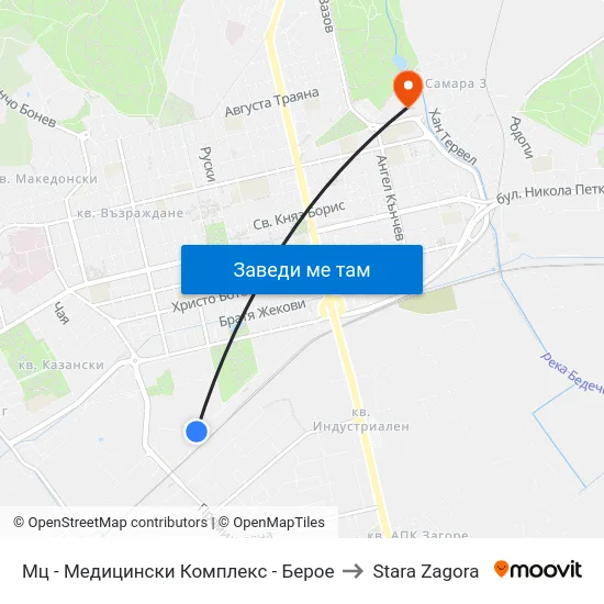 Мц - Медицински Комплекс - Берое to Stara Zagora map