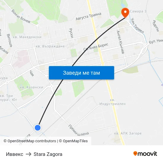 Иввекс to Stara Zagora map