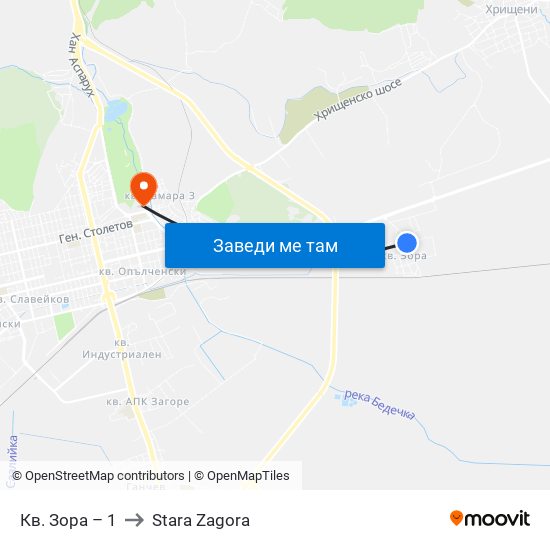 Кв. Зора – 1 to Stara Zagora map