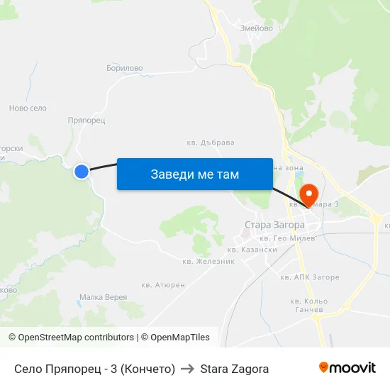 Село Пряпорец - 3 (Кончето) to Stara Zagora map