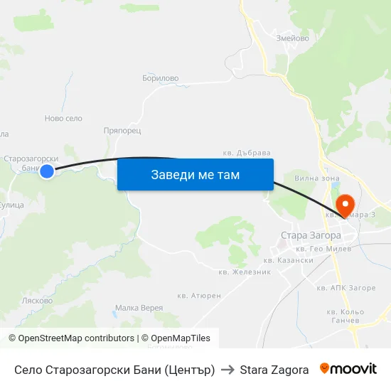 Село Старозагорски Бани (Център) to Stara Zagora map