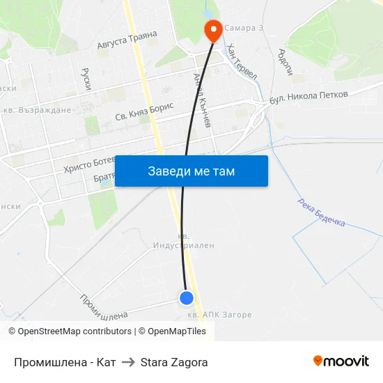 Промишлена - Кат to Stara Zagora map