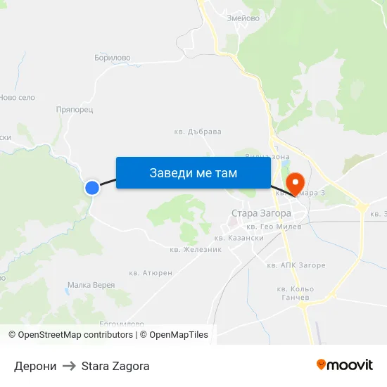 Дерони to Stara Zagora map
