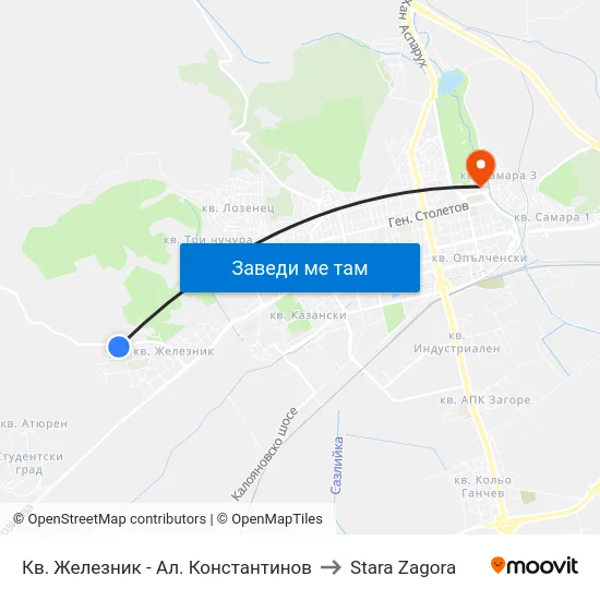 Кв. Железник - Ал. Константинов to Stara Zagora map