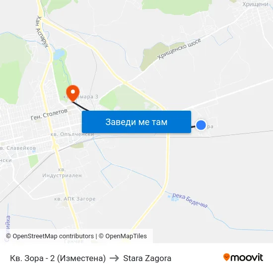 Кв. Зора - 2 (Изместена) to Stara Zagora map