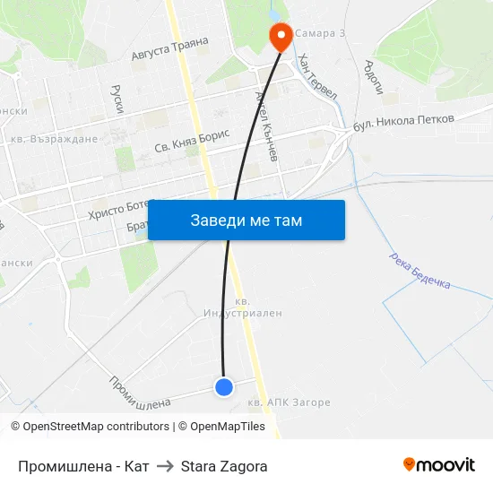 Промишлена - Кат to Stara Zagora map