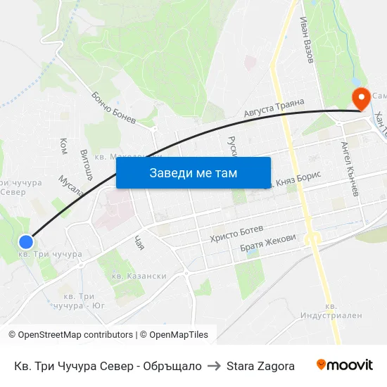 Кв. Три Чучура Север - Обръщало to Stara Zagora map