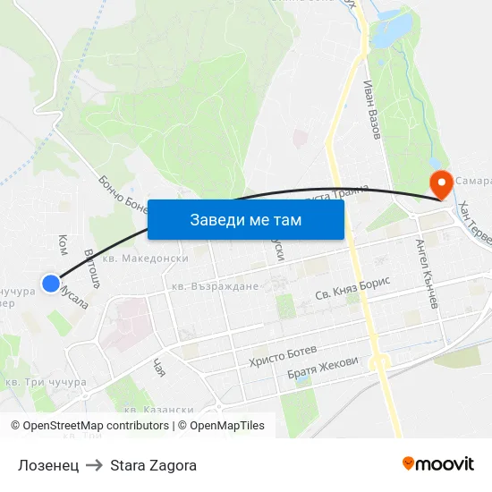 Лозенец to Stara Zagora map